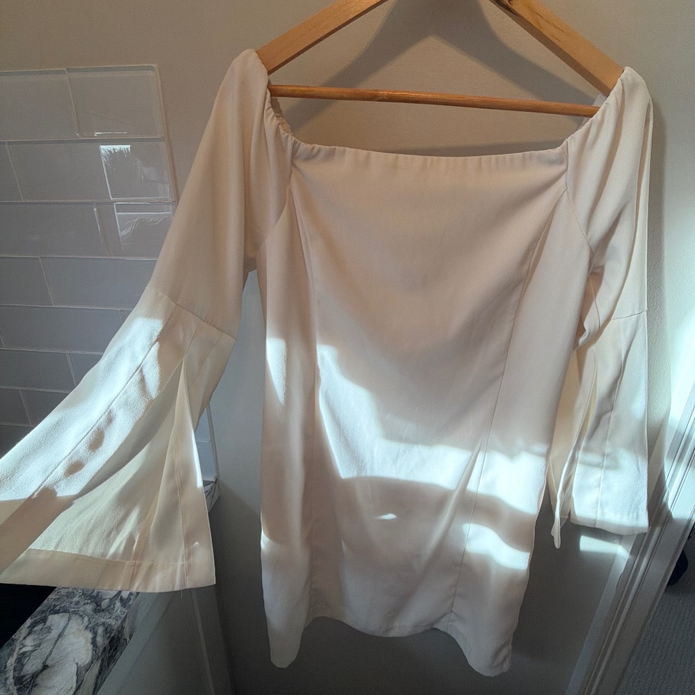 Off the shoulder winter white (cream dress)